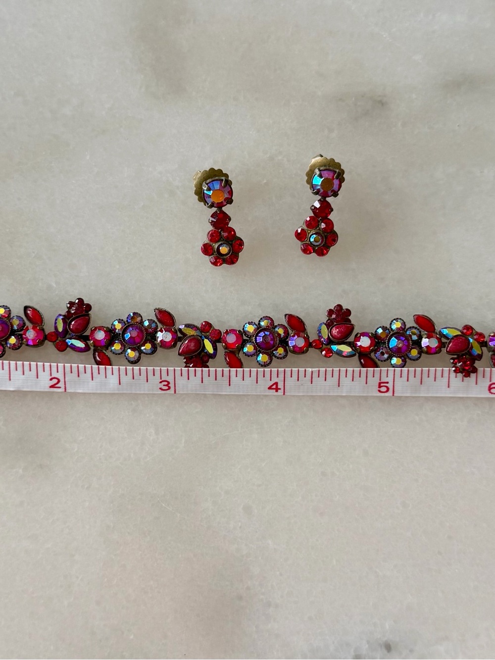 Sorrelli Vintage Red Floral Crystal Bracelet and Earrings Set